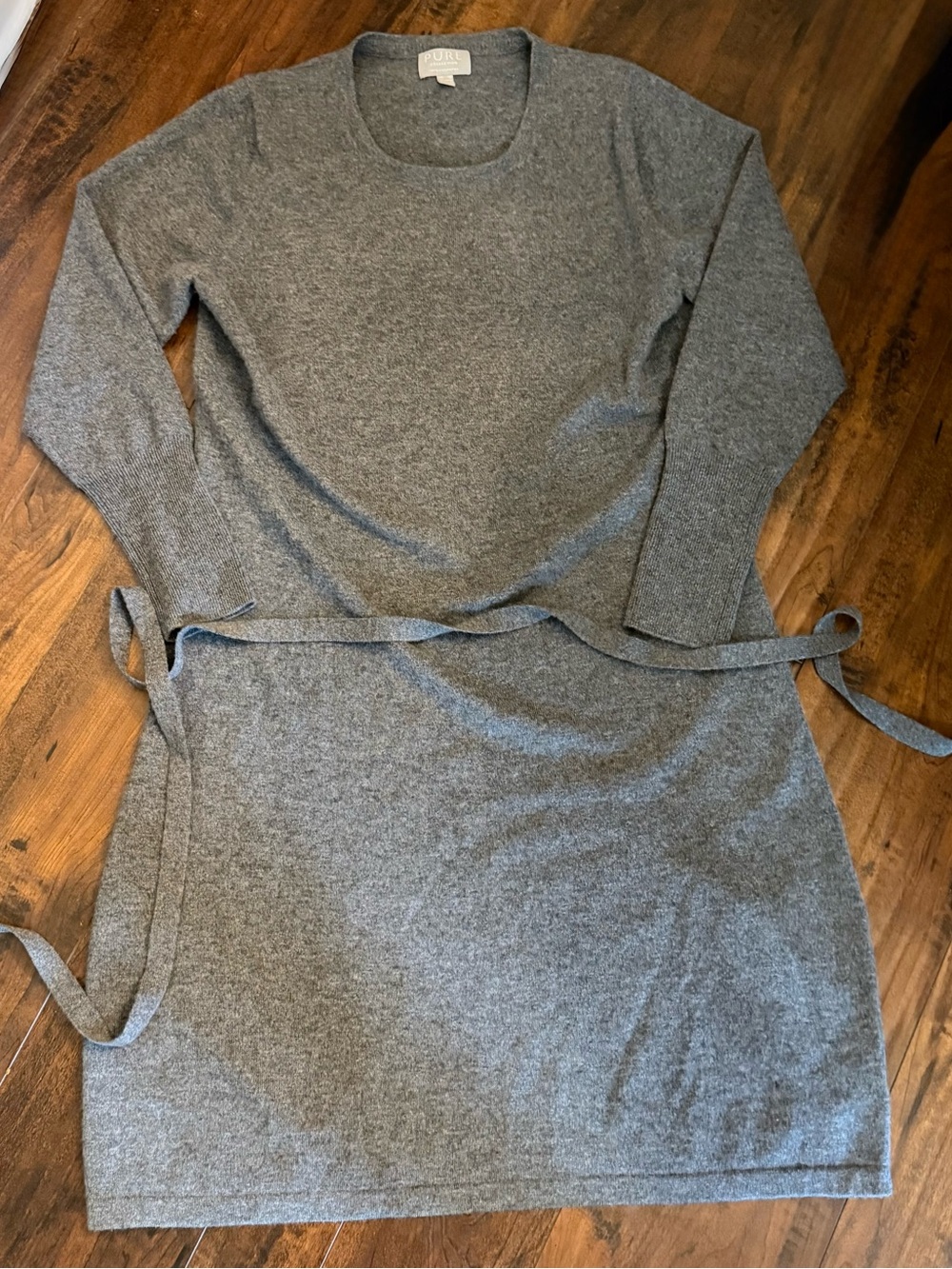 Pure Collection Gray Long Sleeve 100% Cashmere Dress Size 14/16